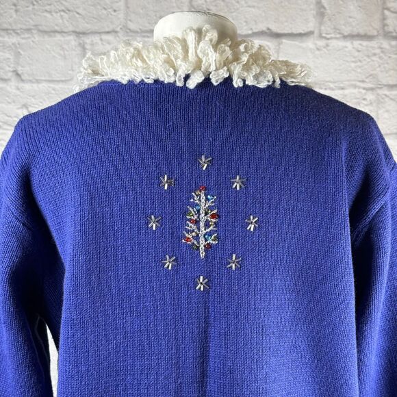 VTG Storybook Knits Snowman Wonderland Christmas Sweater Women's Small Cardigan - Picture 8 of 15
